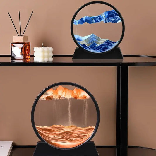 SandFlow Art Painting Sand Art Round Glass 3D Hourglass Deep Sea Sandscape In Motion Display Flowing Sand Frame For home Decor